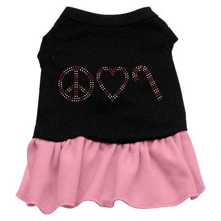 Peace Love Candy Cane Rhinestone Dress Black with Pink XXXL